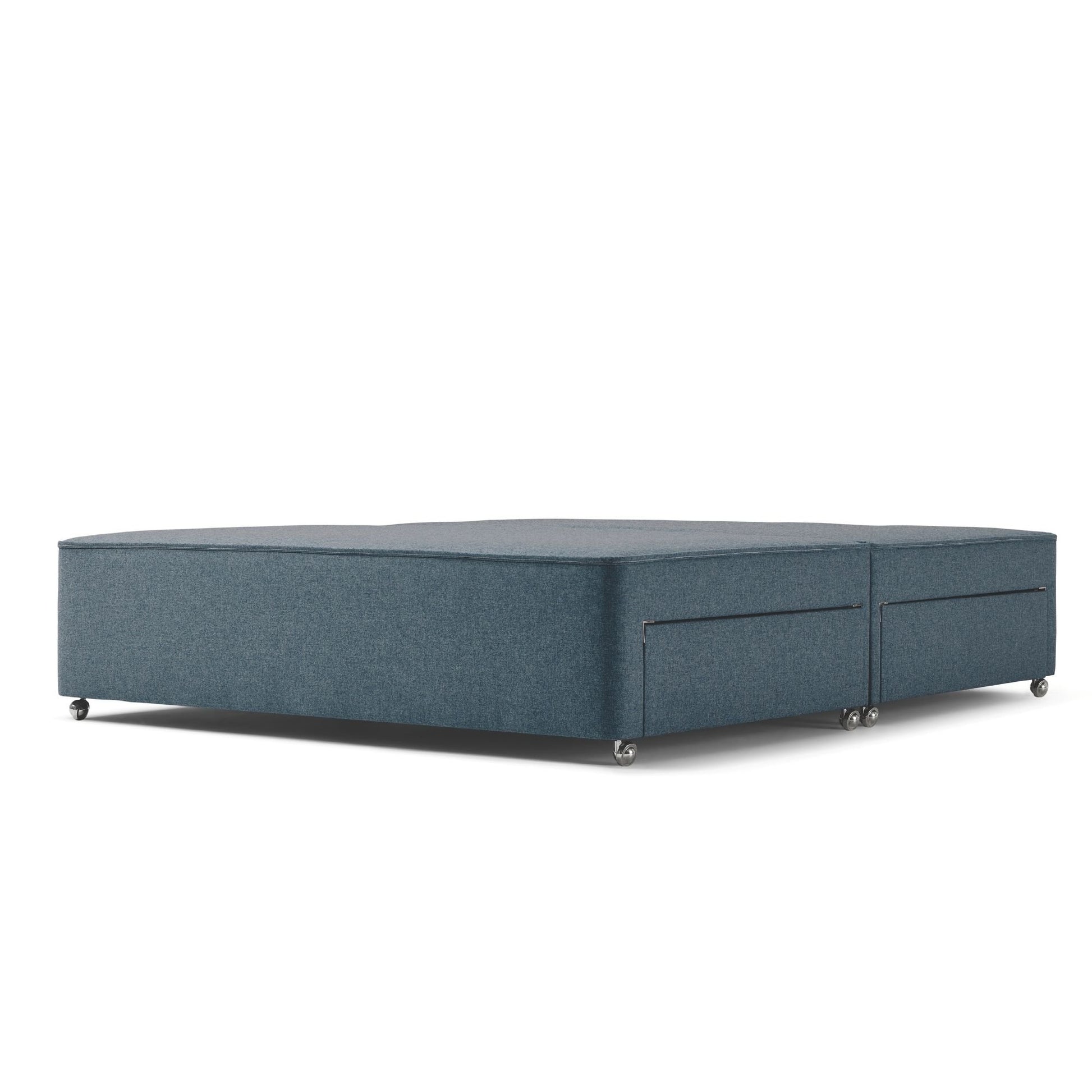 The Woolrom Chartwell Upholstered Divan with silver castors in the colour Hemlock blue upholstery, with storage drawers.