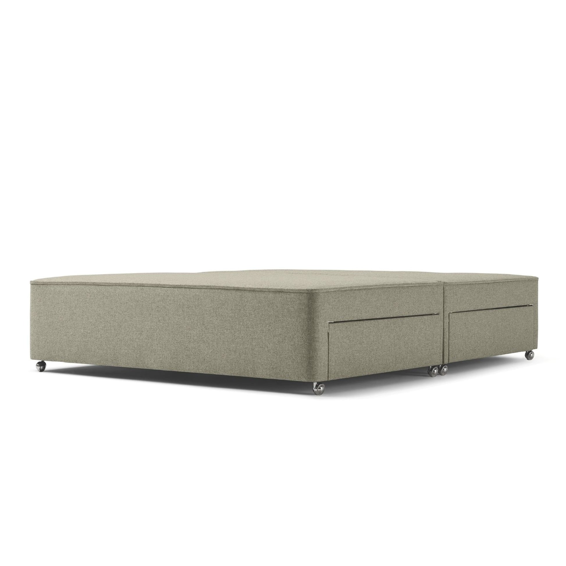 The Chartwell Upholstered Divan in Light Grey has silver castors and storage options underneath for your bedroom.