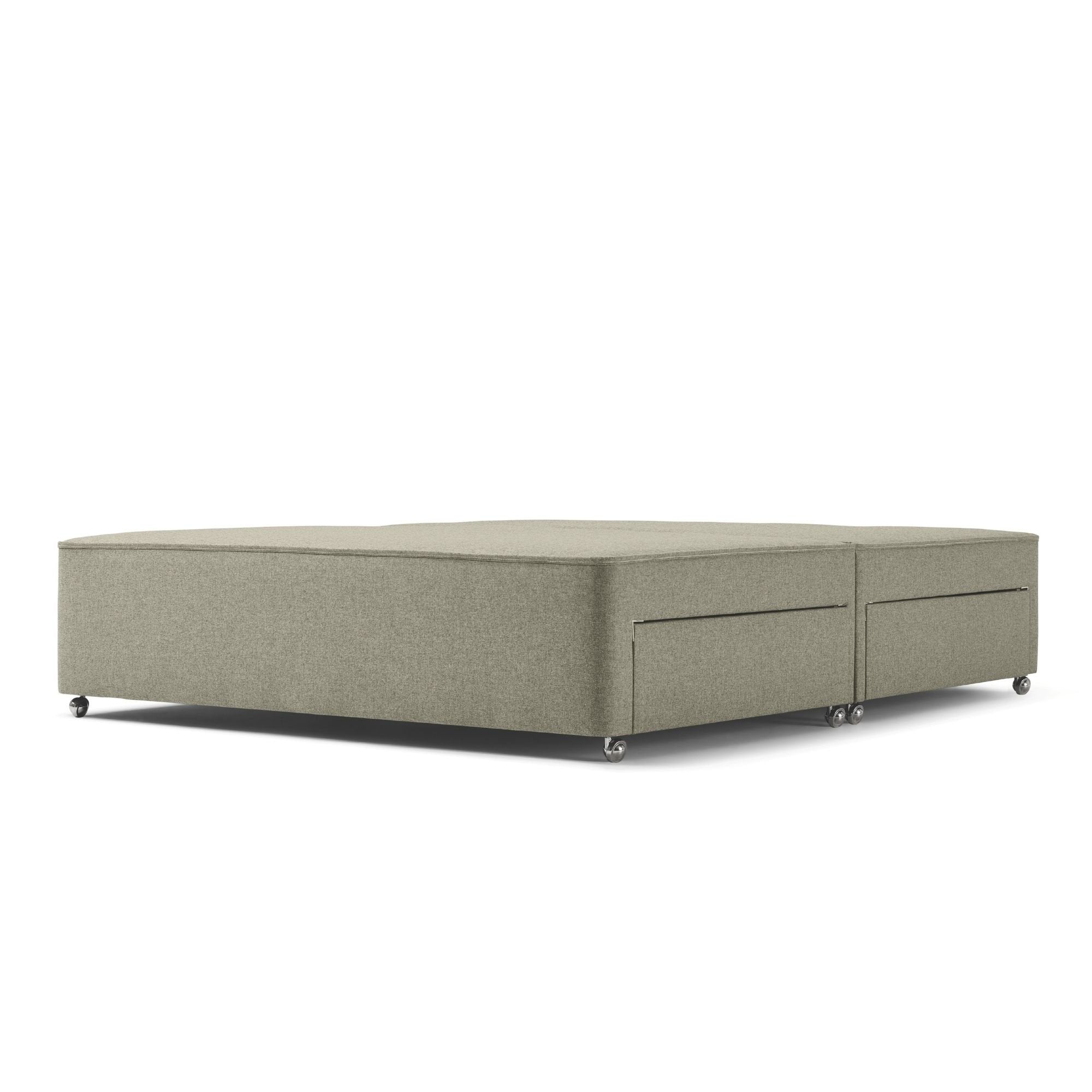 The Chartwell Upholstered Divan in Light Grey has silver castors and storage options underneath for your bedroom.