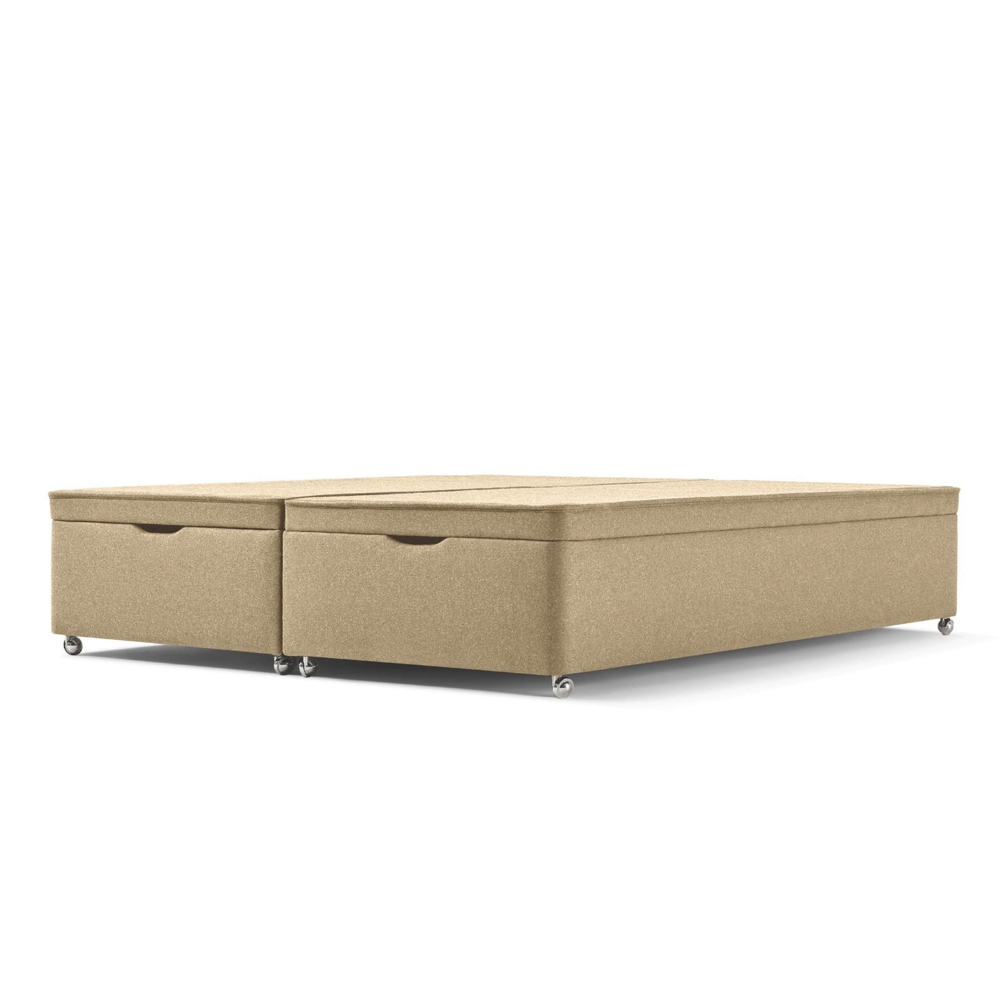 The Woolroom Kingston Upholstered Ottoman Divan with silver castors in Walnut brown upholstery offers extra storage.