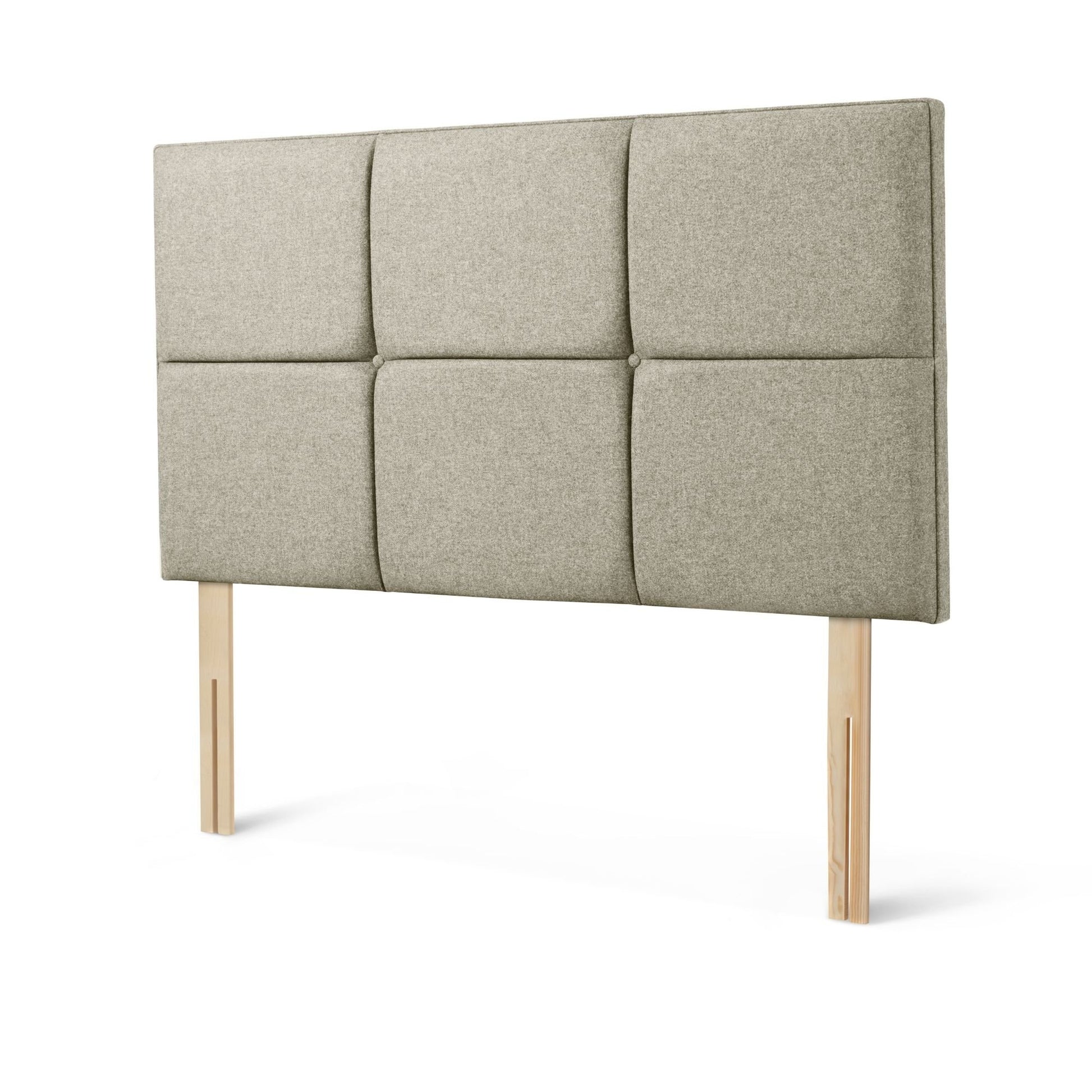 The Woolroom Goddards Strutted Headboard in Light Grey has upholstered panels and is a bed-fixed option for a bed.