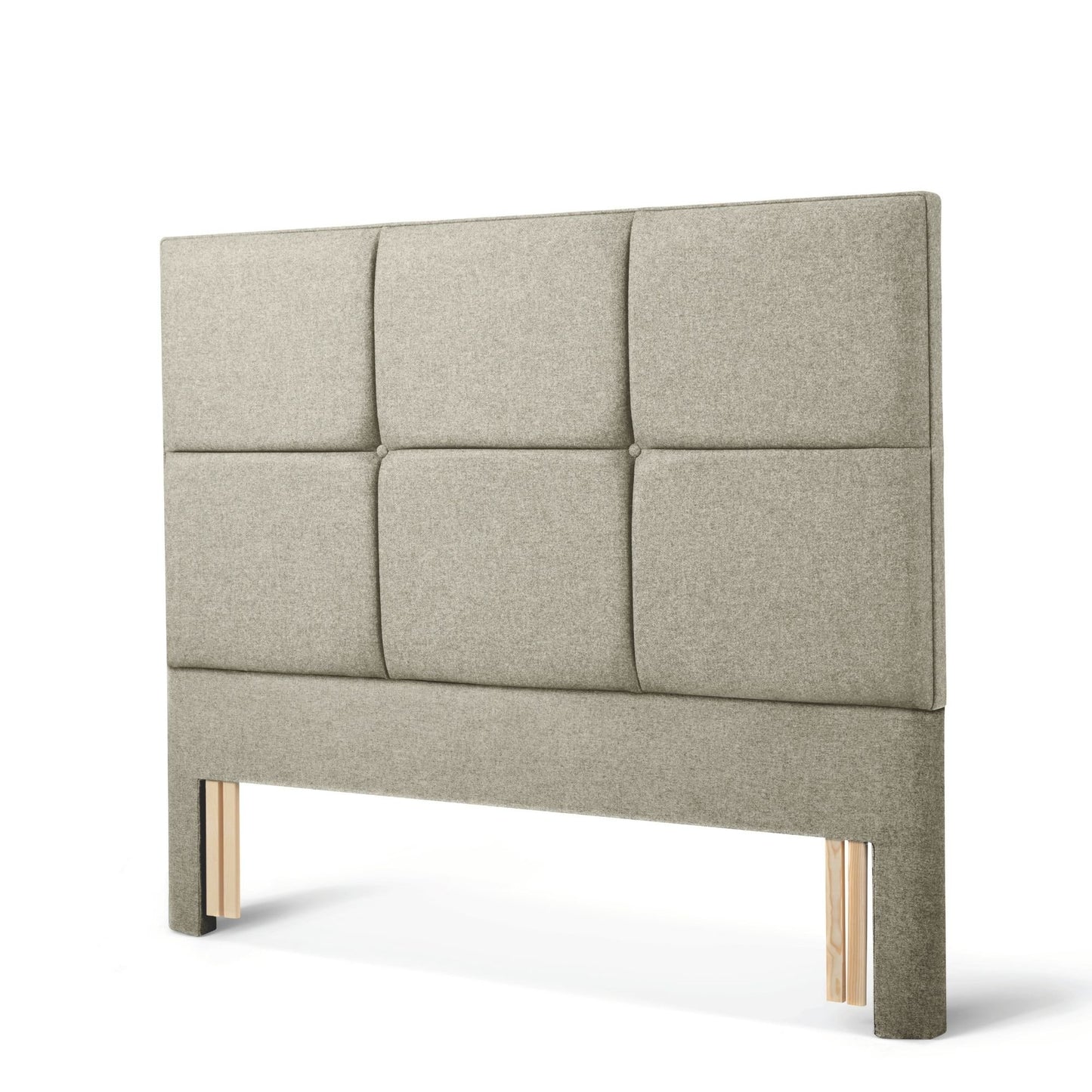 The Woolroom Goddards Floor Standing Headboard in Light Grey has upholstered panels and can be added seamlessly to a bed.