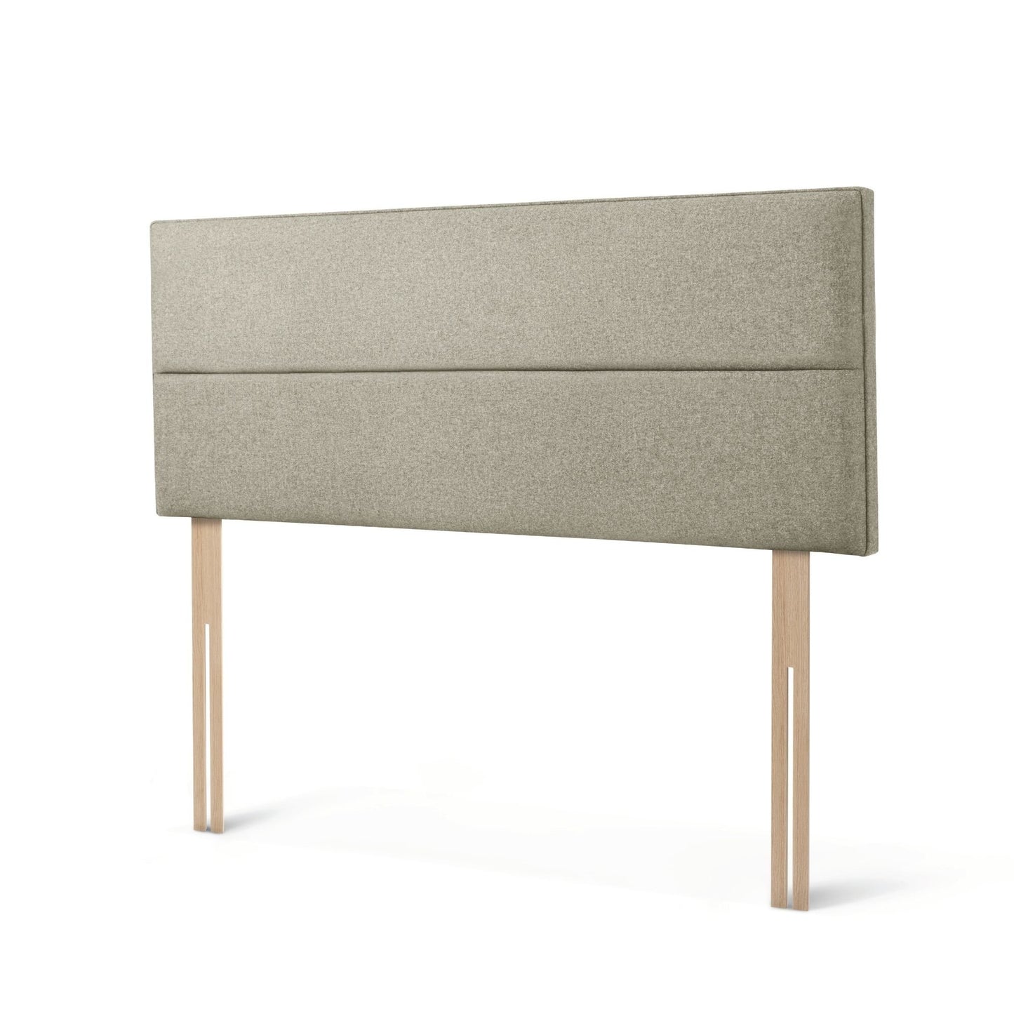 The Woolroom Shaw Strutted Headboard in light grey has two horizontal upholstered panels and is a bed-fix option.