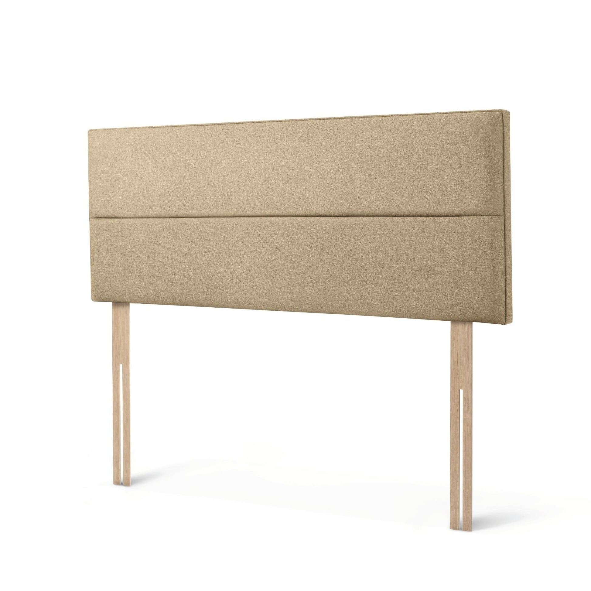 The Woolroom Shaw Strutted Headboard in Walnut brown has two horizontal upholstered panels and is a bed-fix option.