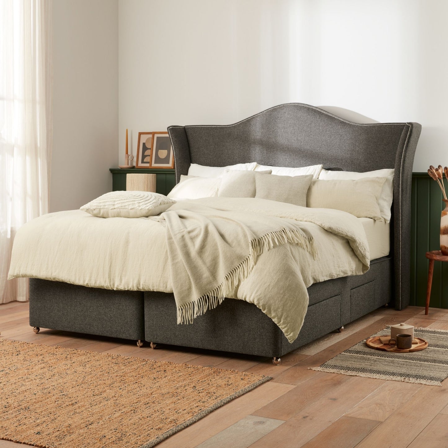Woolroom Stoneywell Floor Standing Headboard - Light Grey – crafted from natural materials for comfort