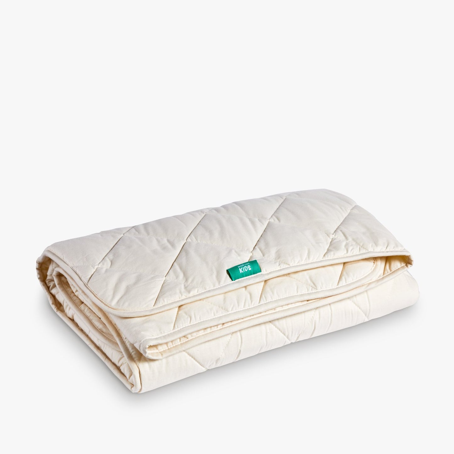 A folded Woolroom Deluxe Washable Waterproof Kids Wool Mattress Protector, against a white background.