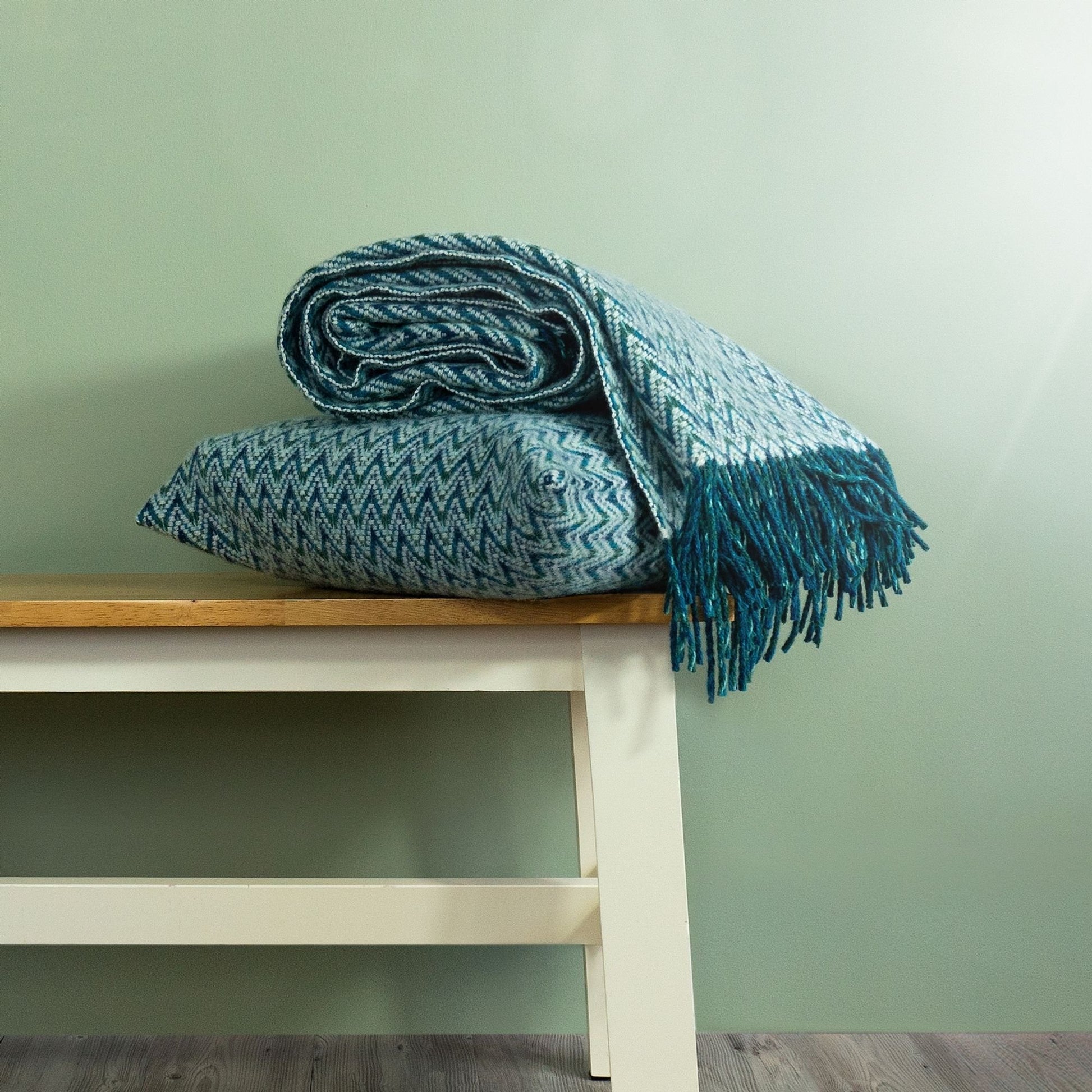 Product image of Shady Wave Wool Throw - Aqua by Woolroom – premium wool throws