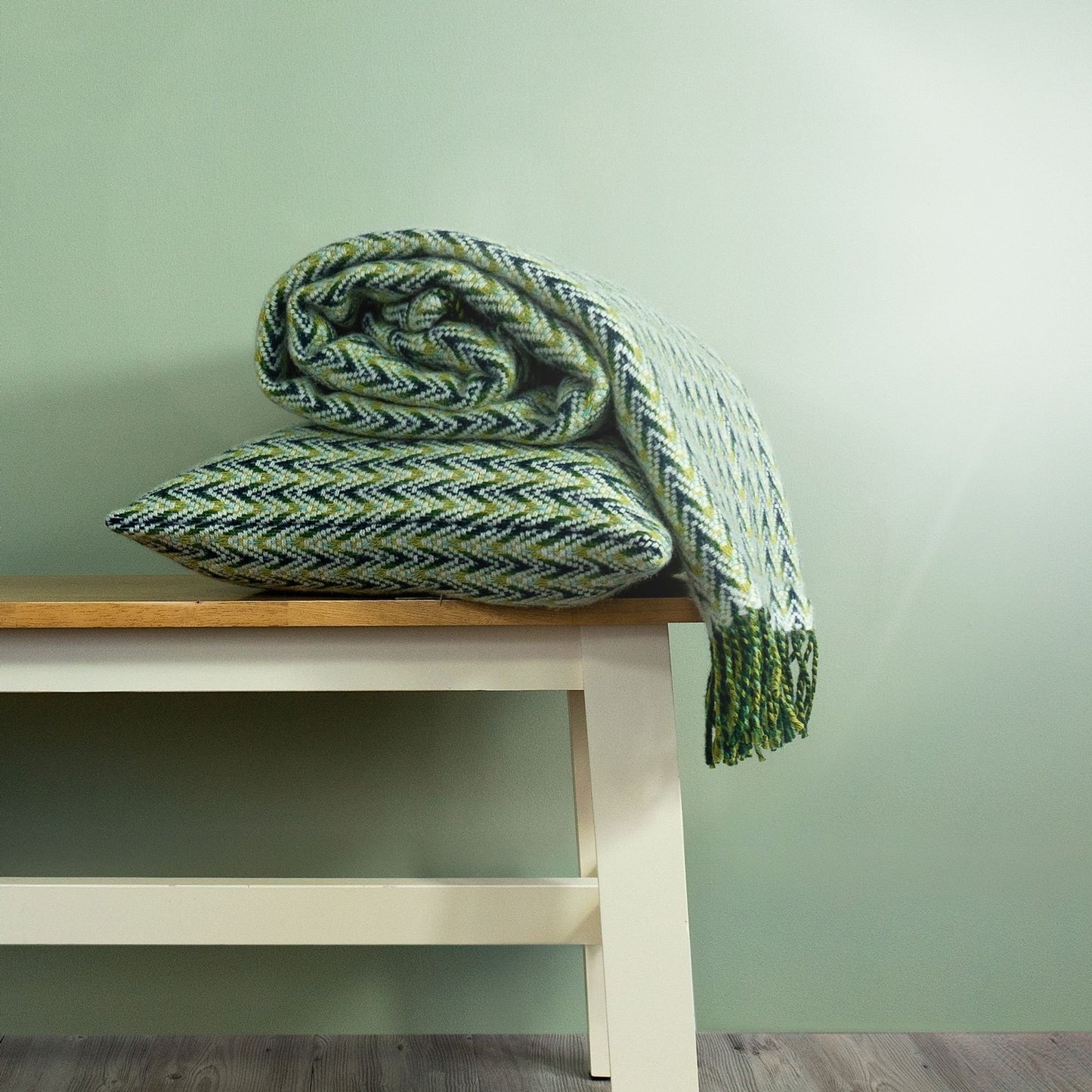 Product image of Shady Wave Wool Throw - Green by Woolroom – premium wool throws