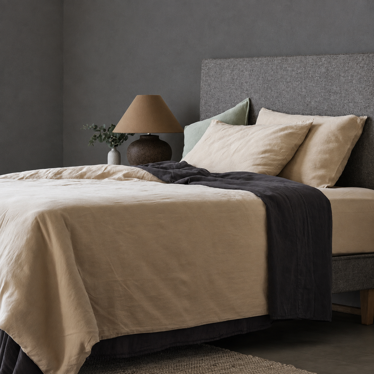 Drap plat Mariana en mélange de lin - Anthracite