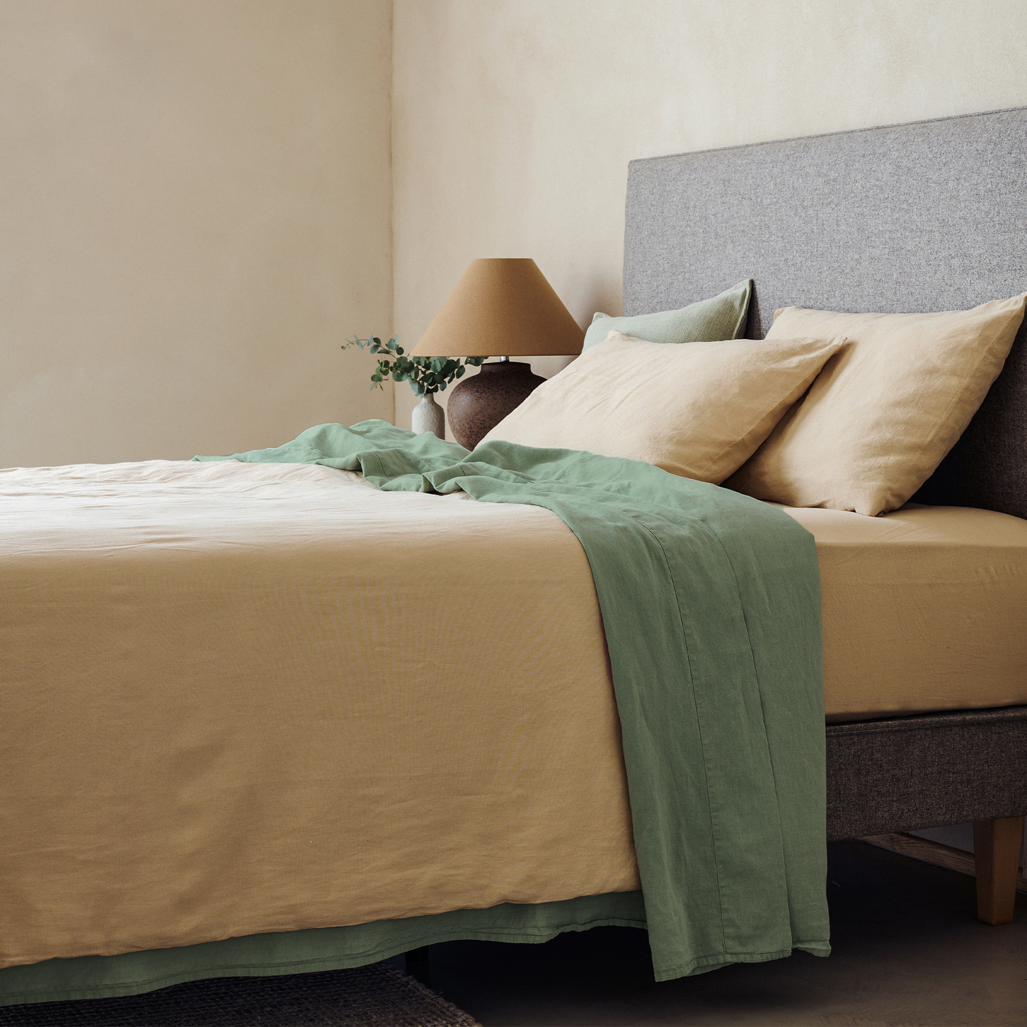 Drap plat Mariana en lin mélangé - Sauge