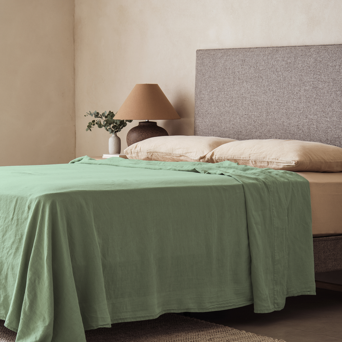 Drap plat Mariana en lin mélangé - Sauge