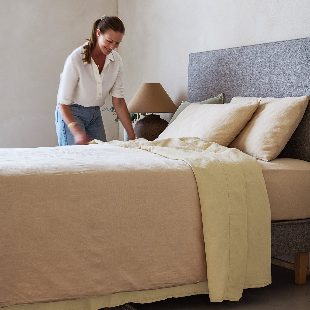 Mariana Linen Blend Flat Sheet - Buttermilk