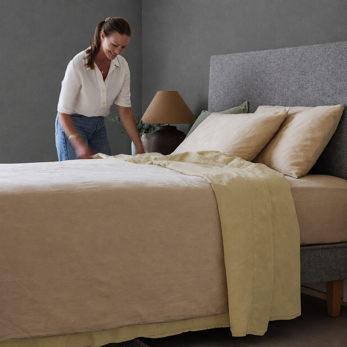 Mariana Linen Blend Flat Sheet - Buttermilk