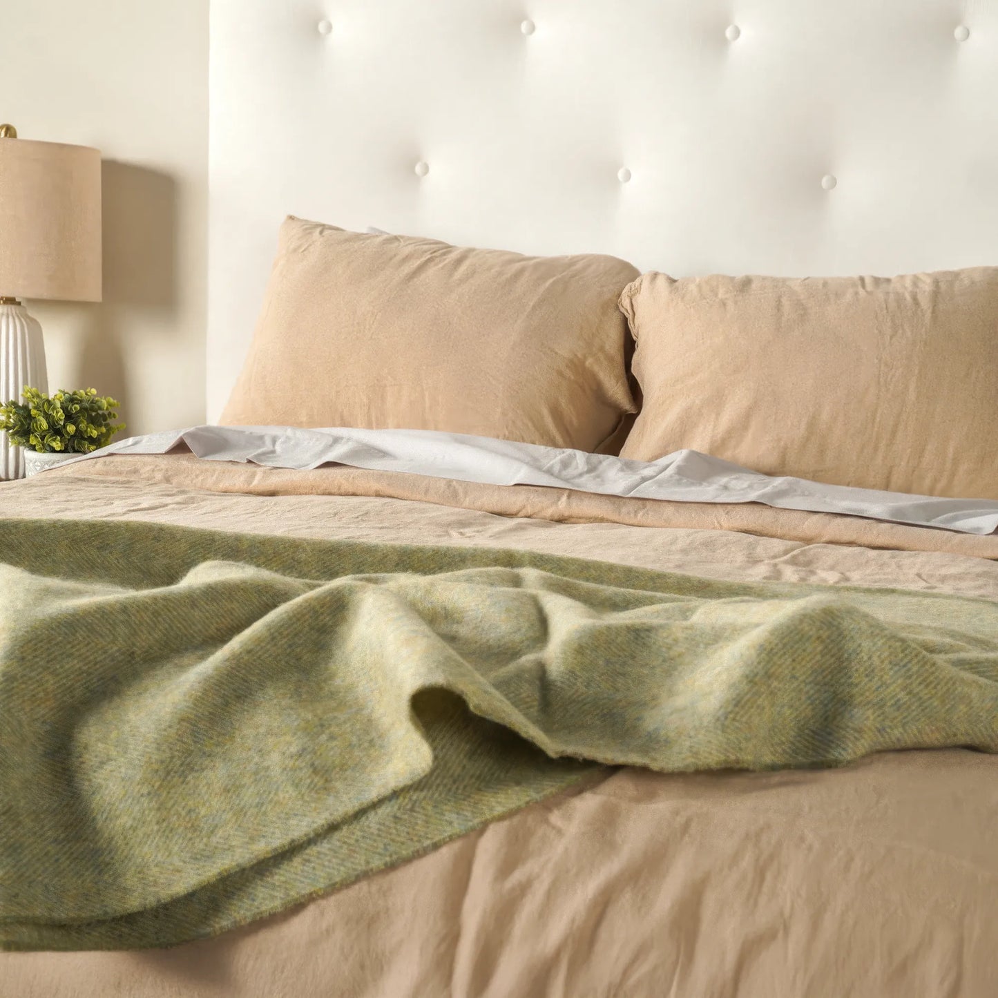 Light Sage Herringbone Wool Throw - Wide Width