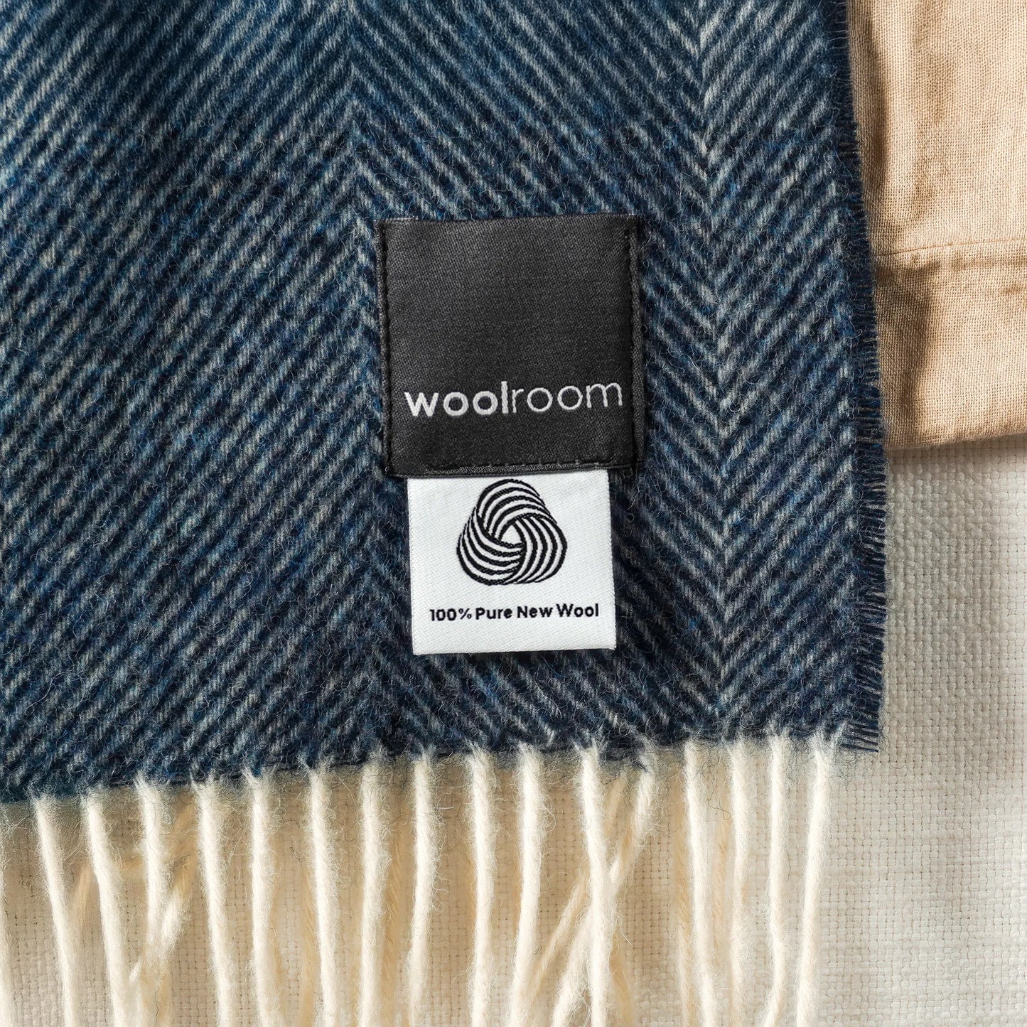 Navy Herringbone Wool Throw - Wide Width