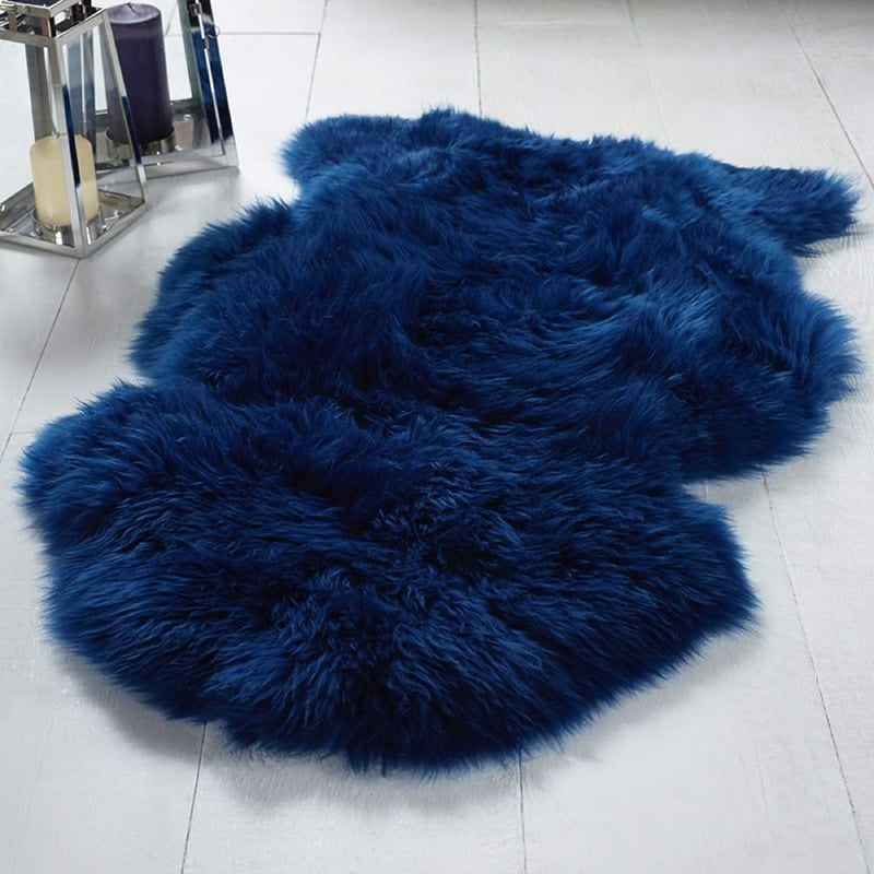 Single Sheepskin Cobalt Rug Blue Woolroom Single Sheepskin Cobalt Rug Blue
