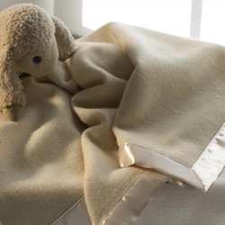 Baby Blanket-Satin Trim/Cream. 100% Blue Faced Leicester Wool