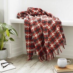 Houndstooth Merino Wool Throw - Coral