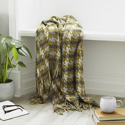 Houndstooth Merino Throw - Gold