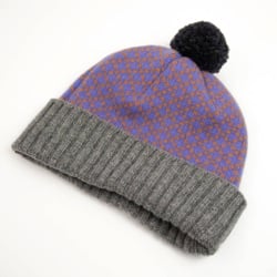 Lambswool Bobble Beanie - Cornish Blue & Spice Cross