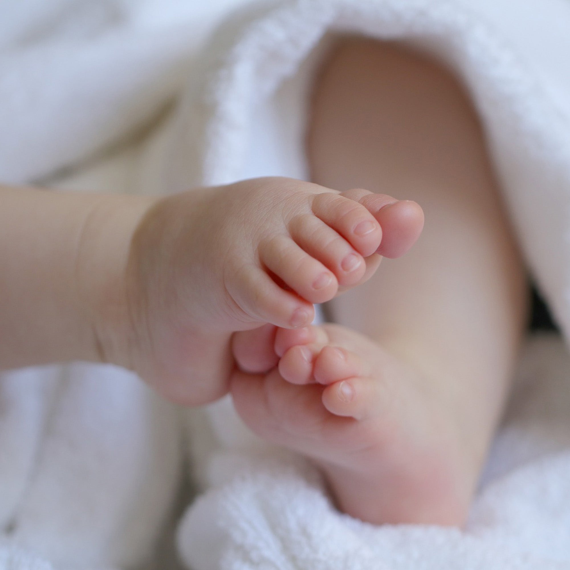 Close up shot of newborn baby's feet