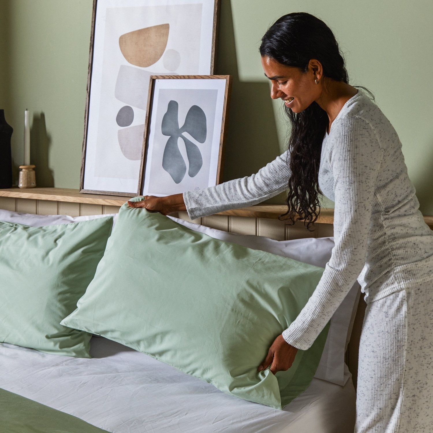Arinta Organic Cotton Pillow Case - Pistachio from Woolroom – natural organic cotton bedding for better sleep