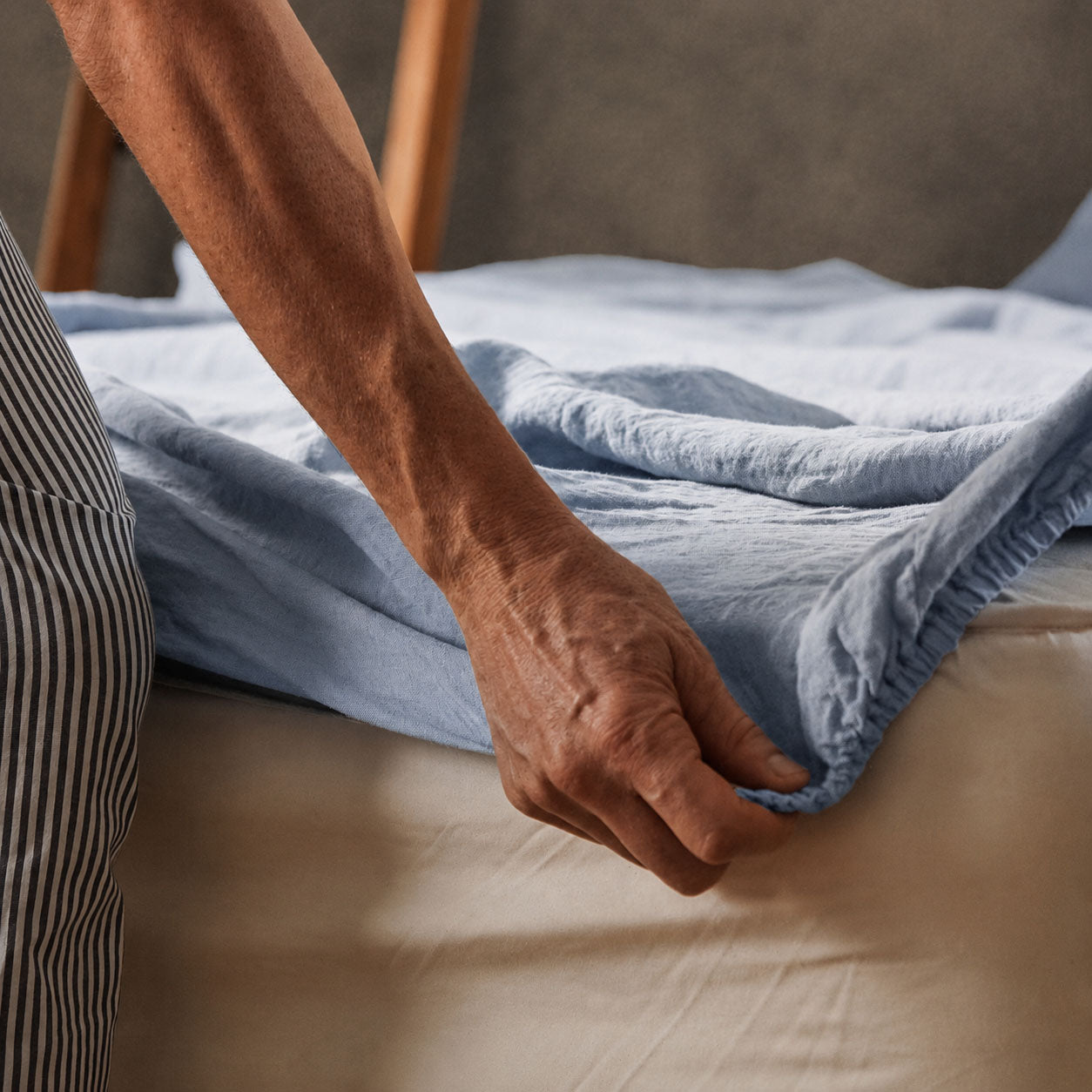 Product image of Mariana Linen Blend Fitted Sheet - Cornflower by Woolroom – premium bed linen