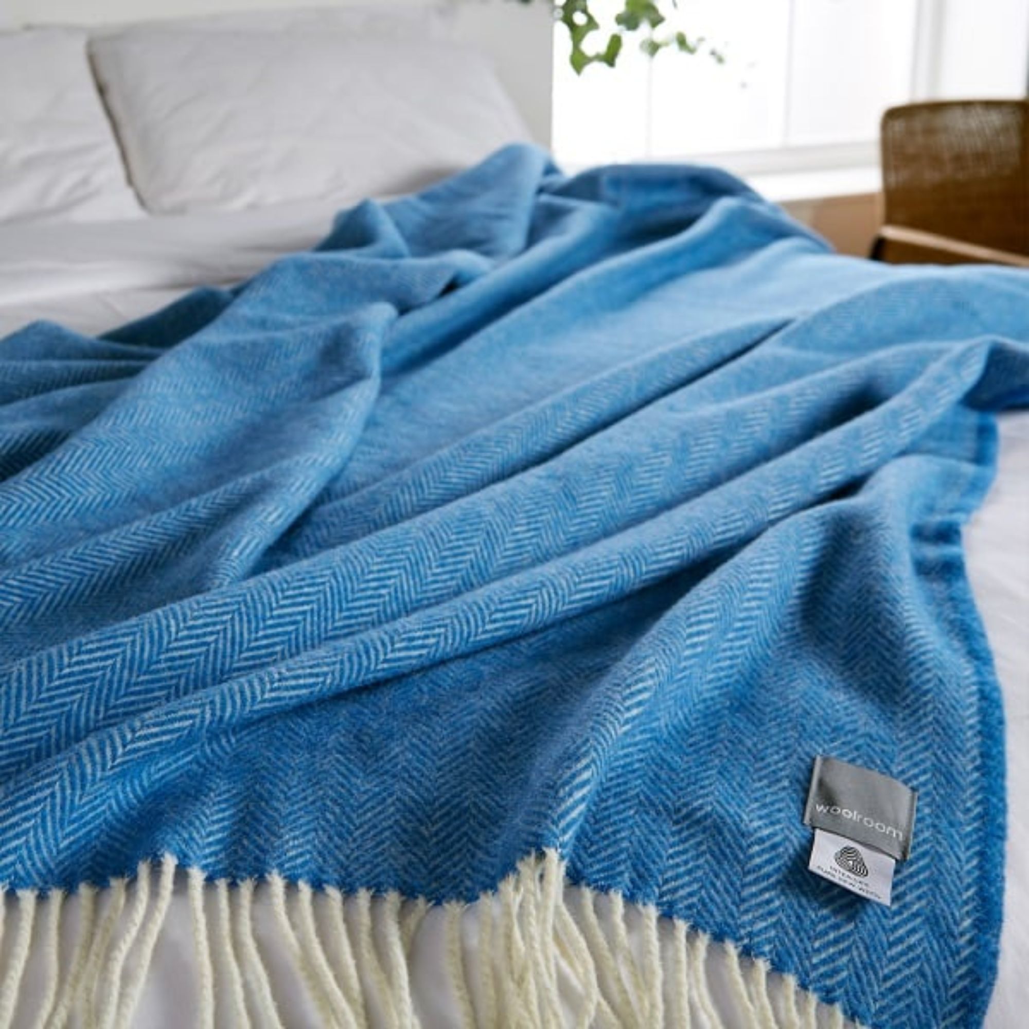 Product image of Chianti Wide Throw - Azure Blue by Woolroom – premium bed blankets