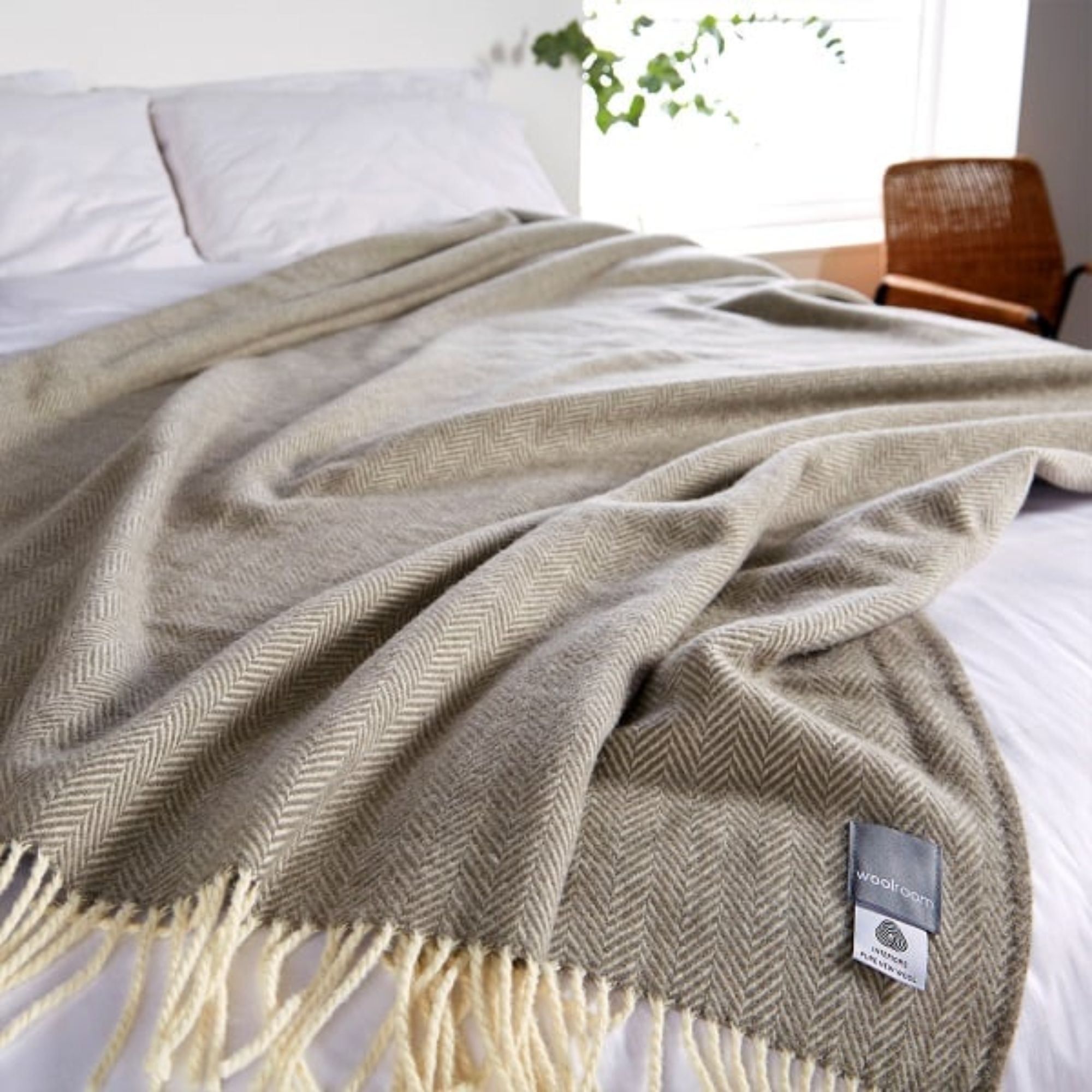 Product image of Chianti Wide Throw - Fossil Grey by Woolroom – premium bed blankets