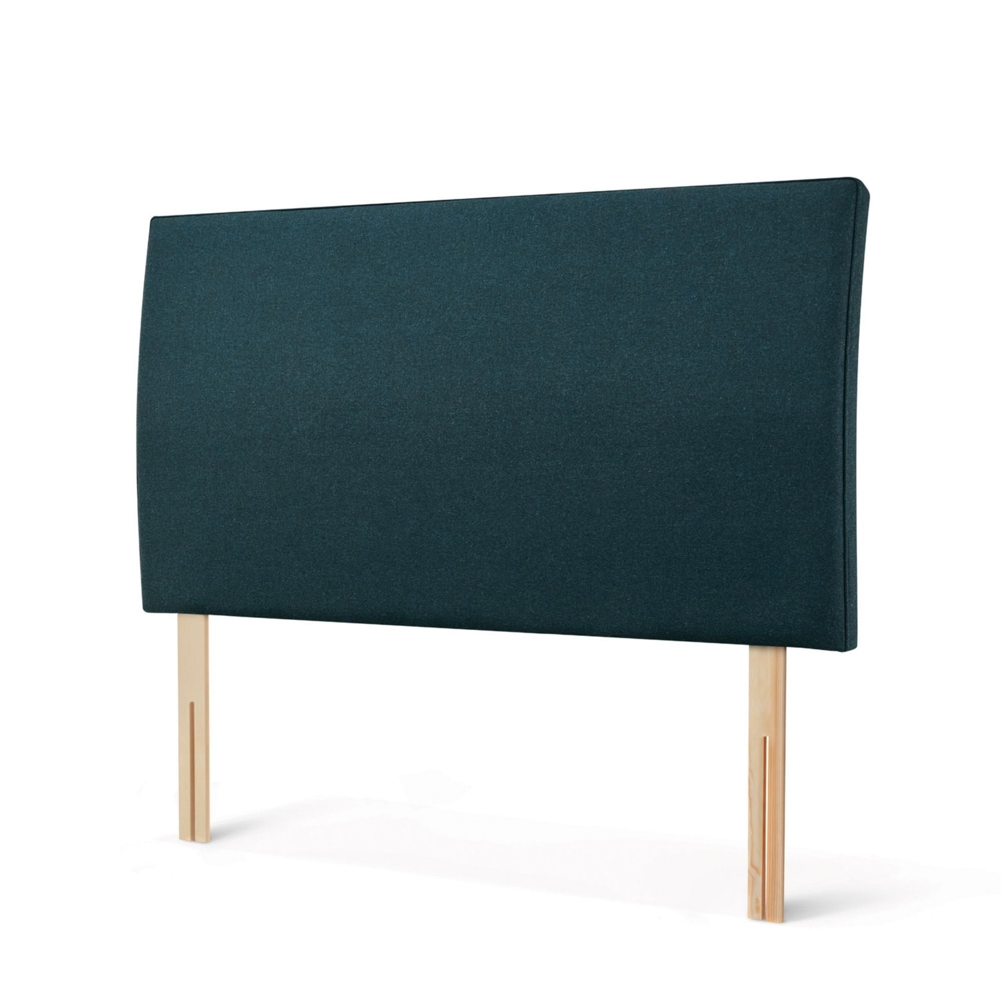 The Woolroom Coleton Strutted Headboard with a soft curve in Pine dark green upholstery is bed-fixed and 100% British wool.