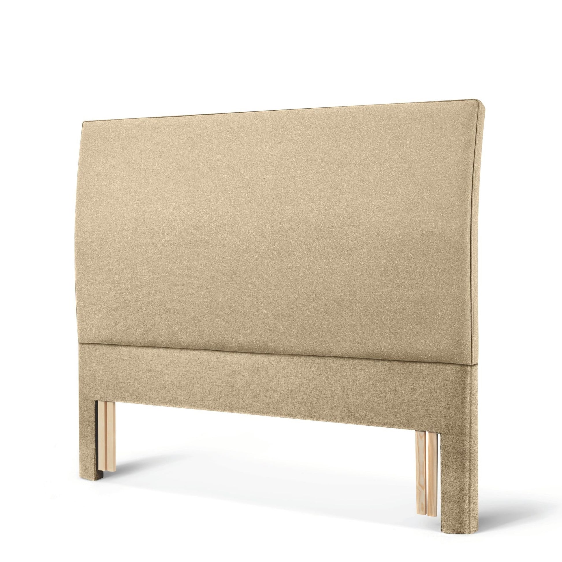 The Woolroom Coleton Floor Standing Headboard in Walnut brown upholstery has a soft curve and is 100% British wool. 