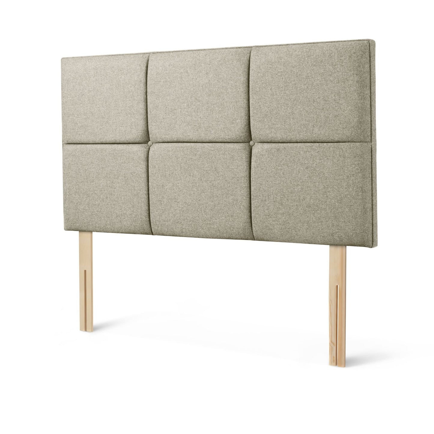 The Woolroom Goddards Strutted Headboard in Light Grey has upholstered panels and is a bed-fixed option for a bed. 