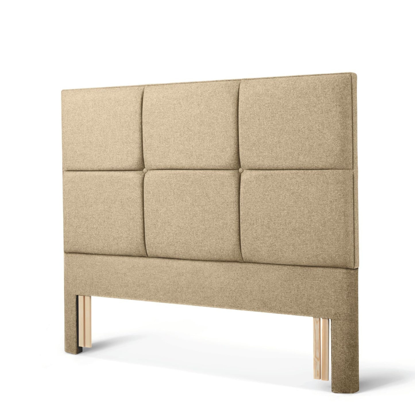 The Woolroom Goddards Floor Standing Headboard in Walnut brown has upholstered panels and can be added seamlessly to a bed.