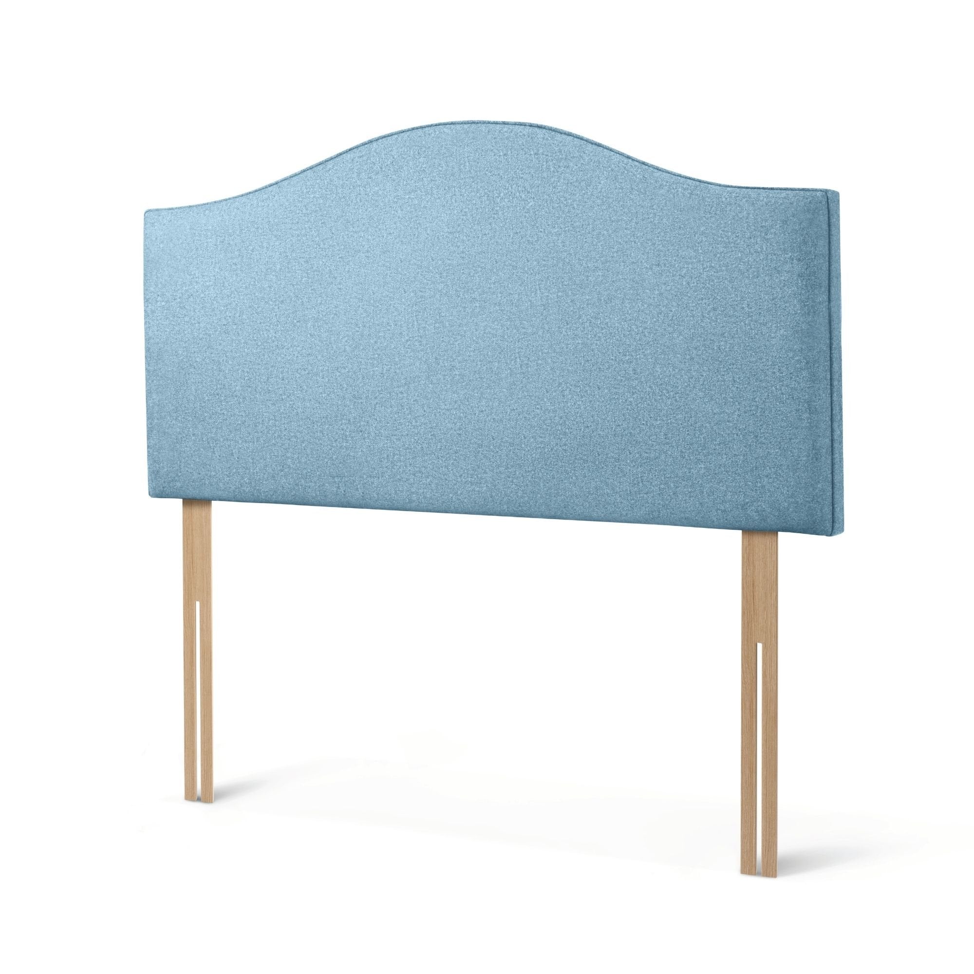 The Woolroom Hidcote Strutted Headboard in Juniper light blue is a classic curved and upholstered bed-fix option for any bed.