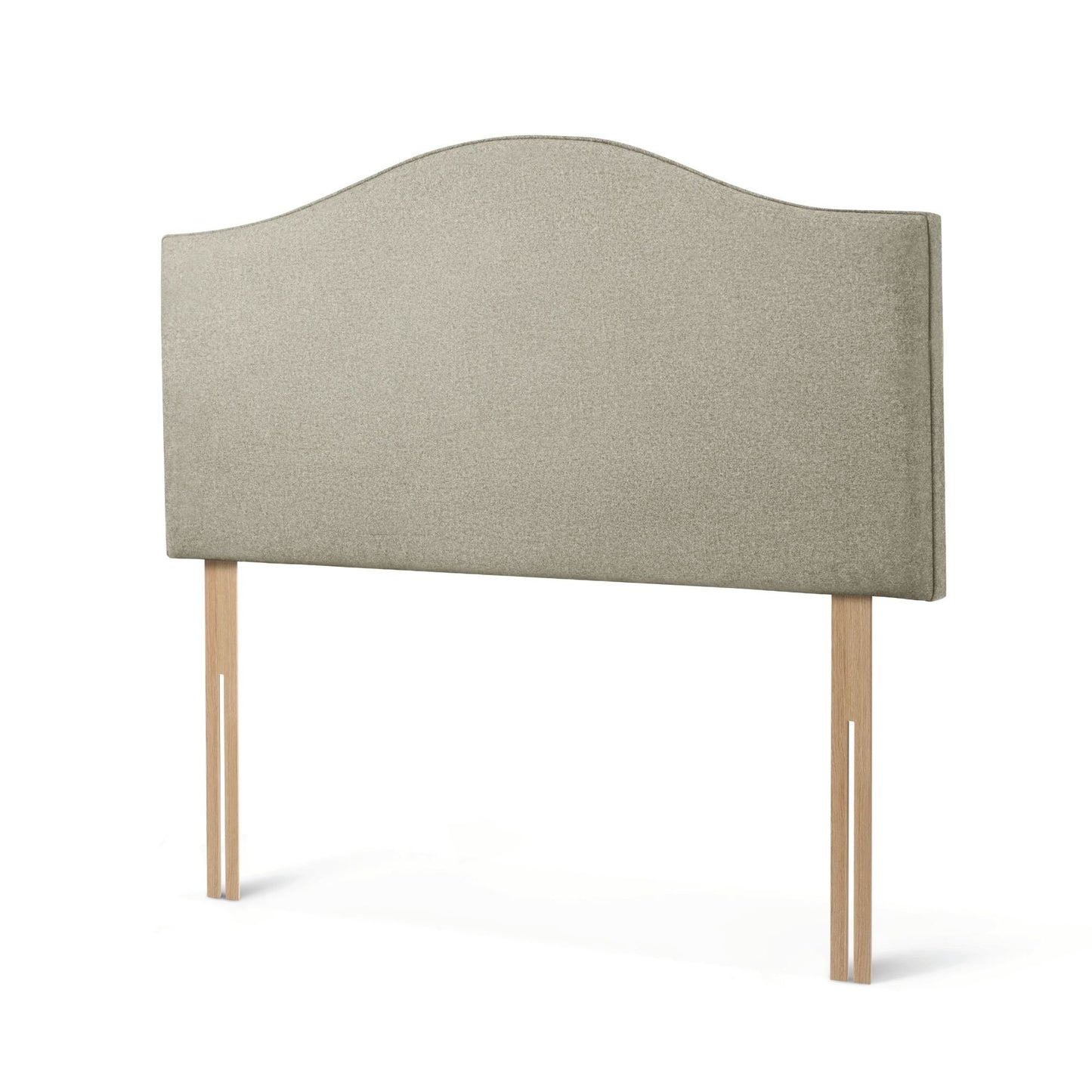 The Woolroom Hidcote Strutted Headboard in light grey is a classic curved and upholstered bed-fix option for any bed.