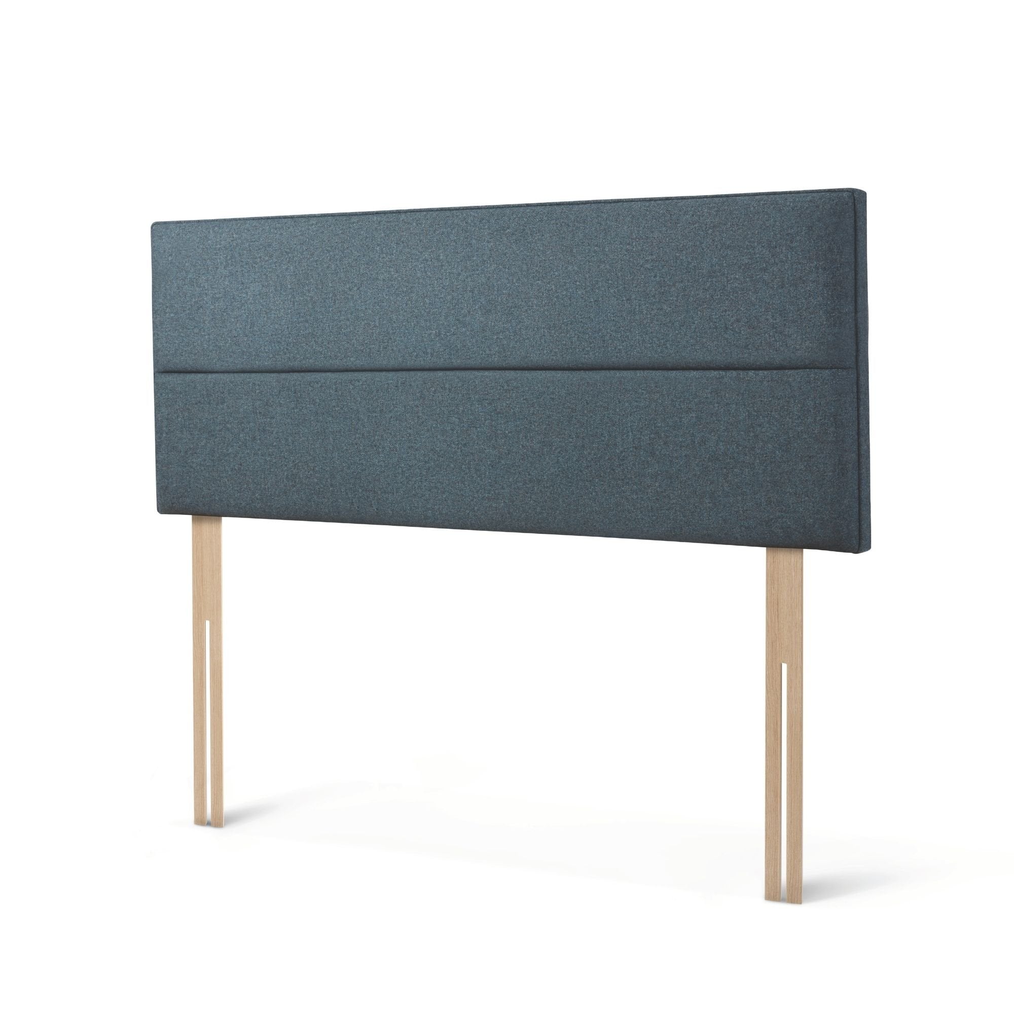 The Woolroom Shaw Strutted Headboard in Hemlock blue has two horizontal upholstered panels and is a bed-fix option.