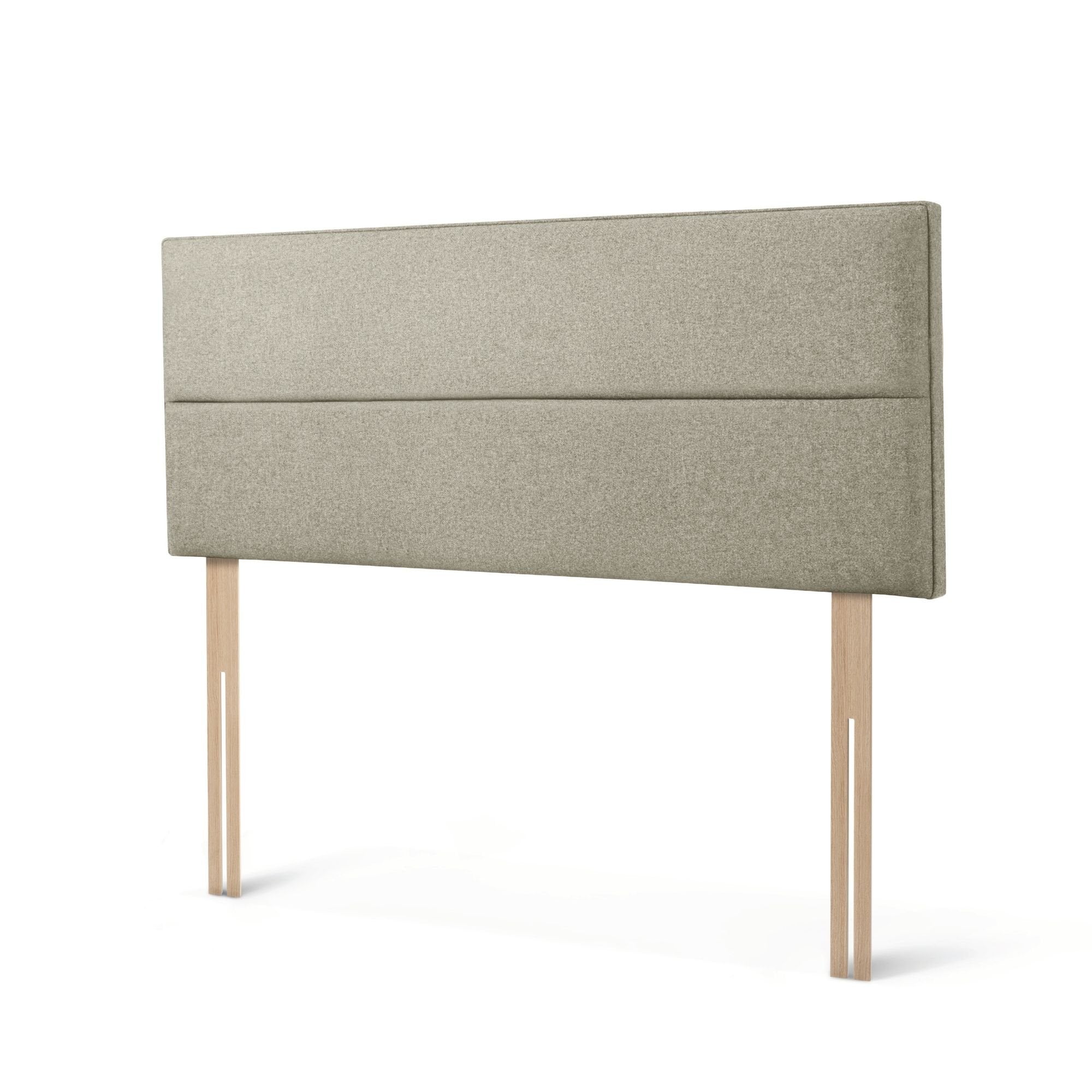 The Woolroom Shaw Strutted Headboard in light grey has two horizontal upholstered panels and is a bed-fix option.