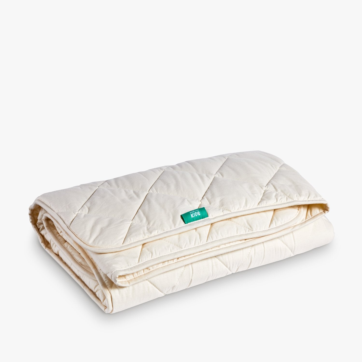 A folded Woolroom Deluxe Washable Waterproof Kids Wool Mattress Protector, against a white background.