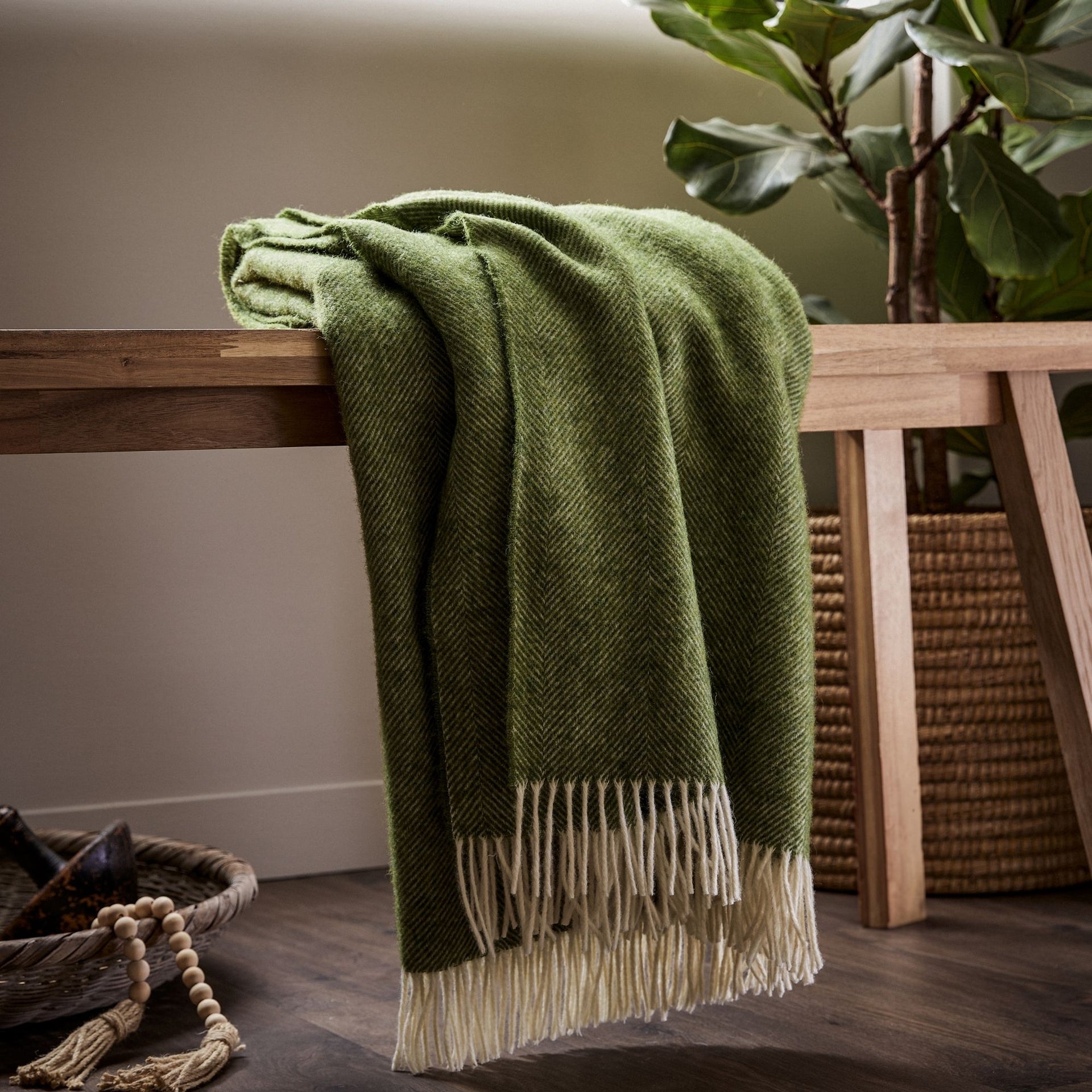 Woolroom Herringbone Shetland Wool Throw Apple Woolroom
