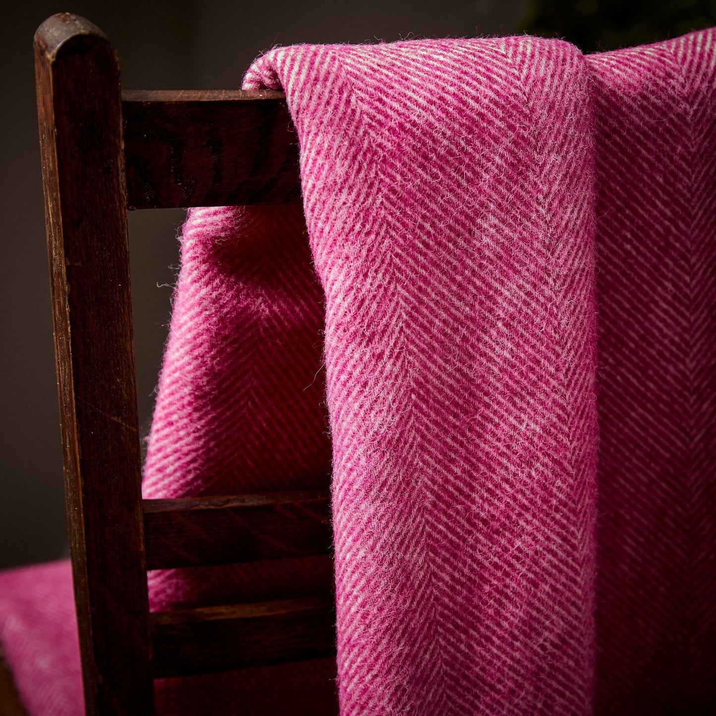 Product image of Herringbone Shetland Wool Throw - Fuchsia by Woolroom – premium wool throws