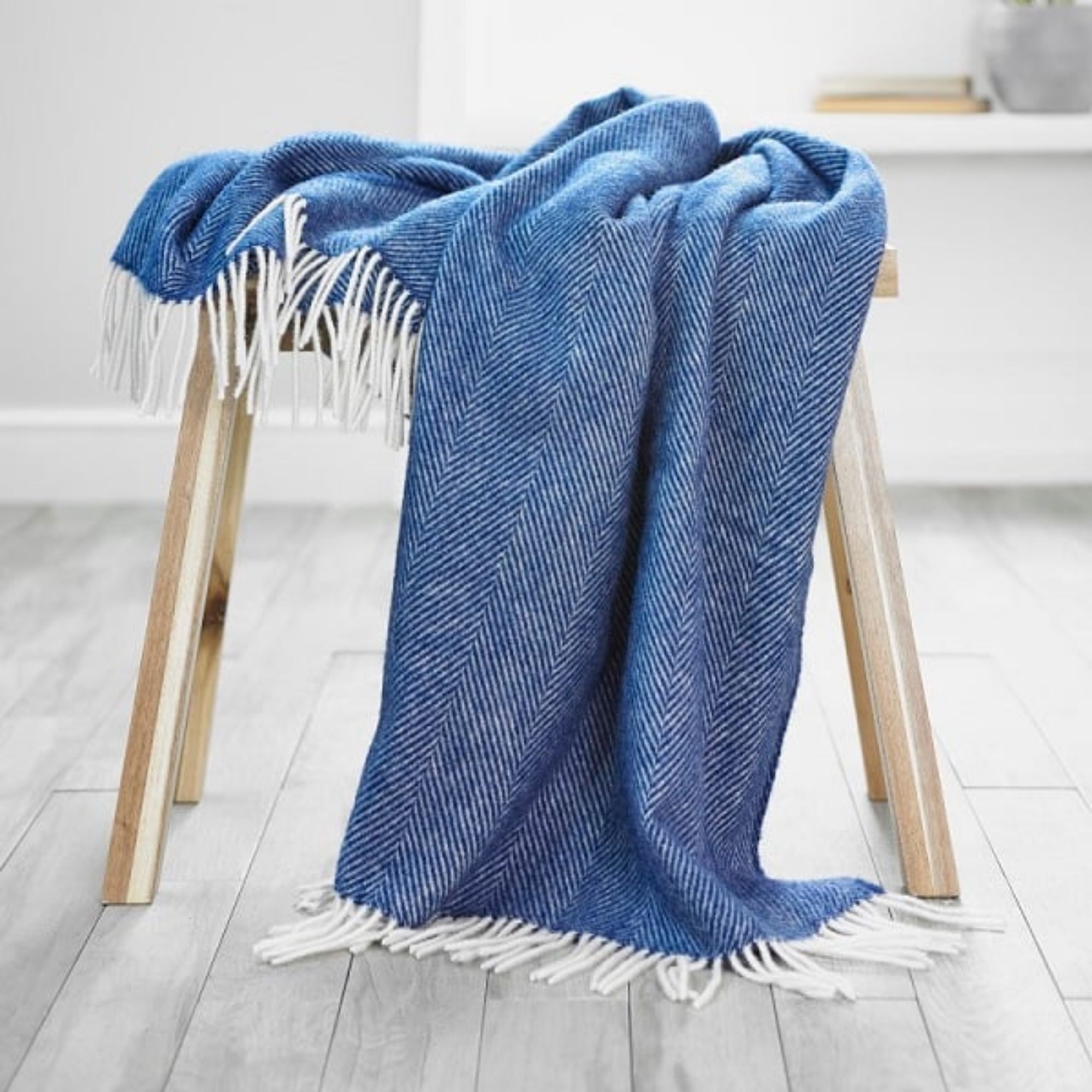 Product image of Greta Herringbone Wool Blanket - Navy by Woolroom – premium wool throws