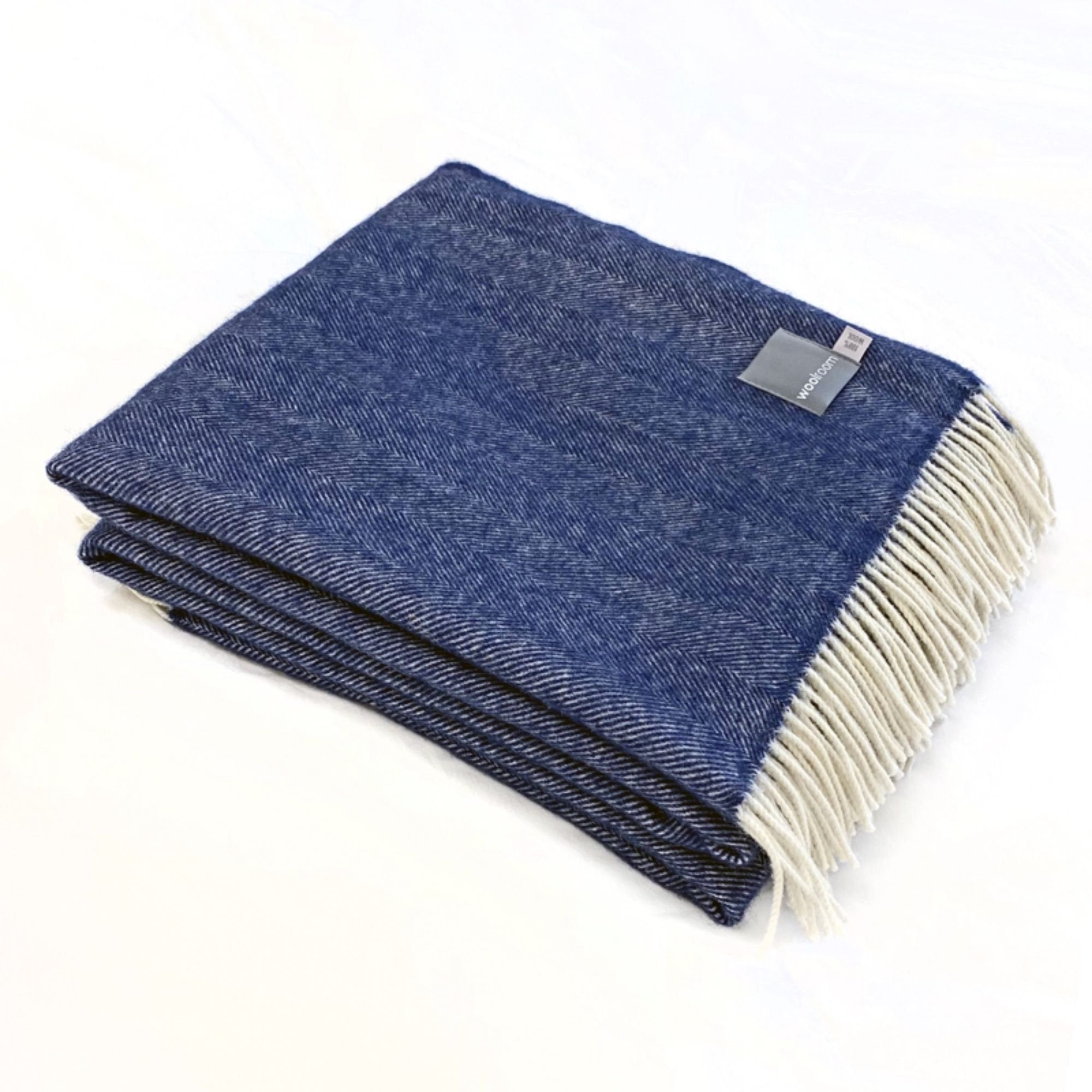 Product image of Woolroom Lilly Herringbone Pure New Wool Throw - Blue by Woolroom – premium wool throws