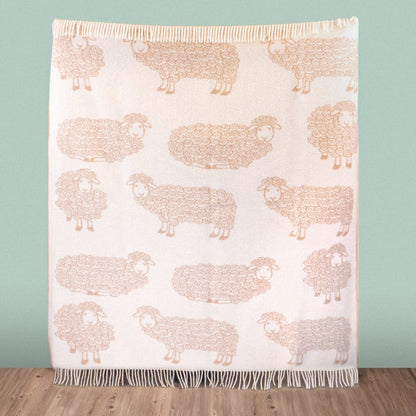 Close-up of Wild and Wool Lamb Wool Throw - Latte by Woolroom – sustainable wool throws 