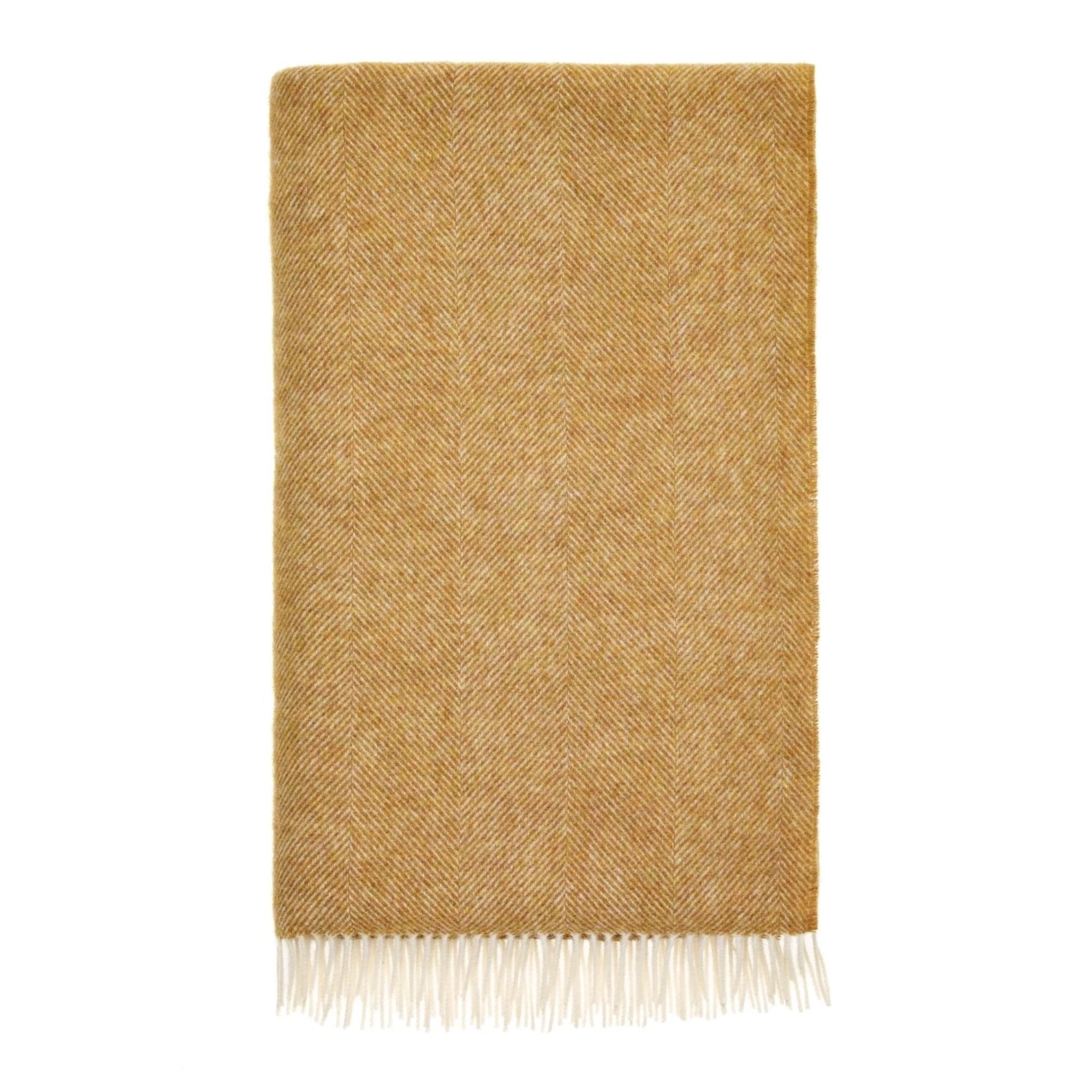 Product image of Herringbone Shetland Wool Throw - Gold by Woolroom – premium wool throws