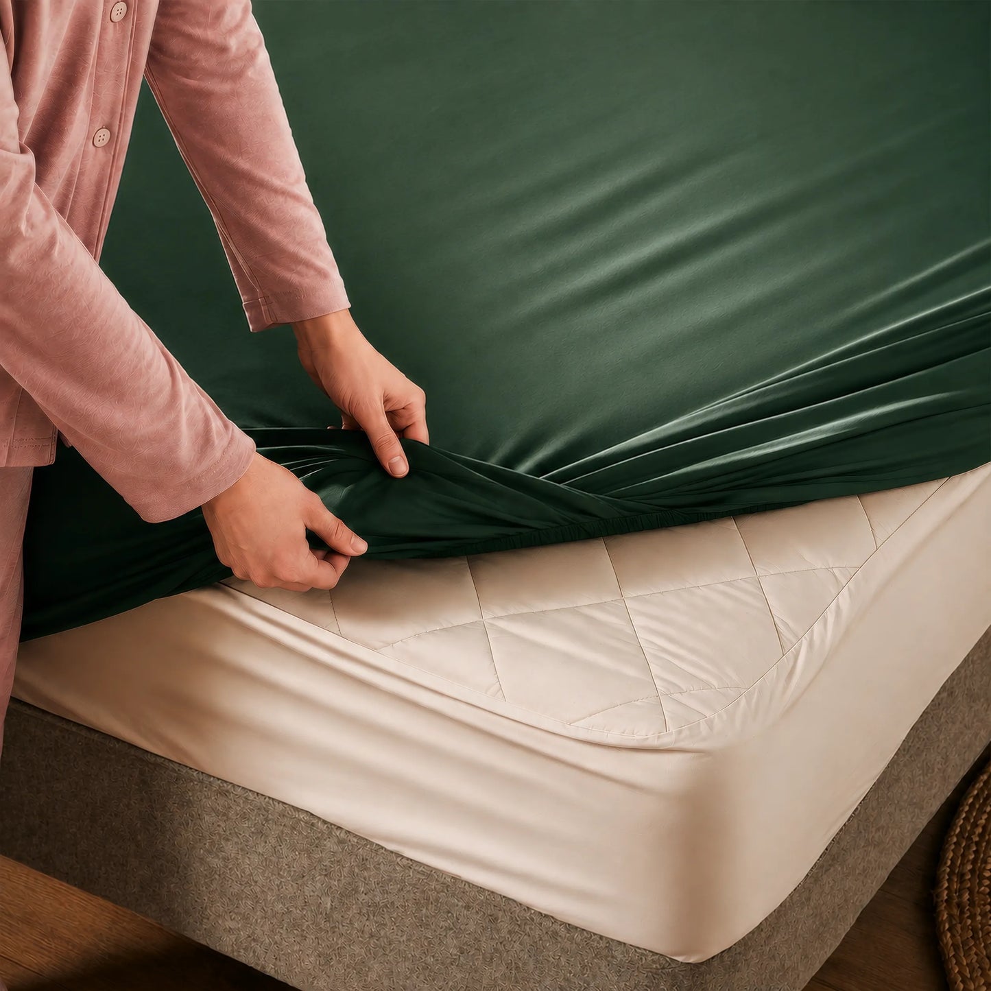 Arinta Organic Cotton Fitted Sheet - Forest Green