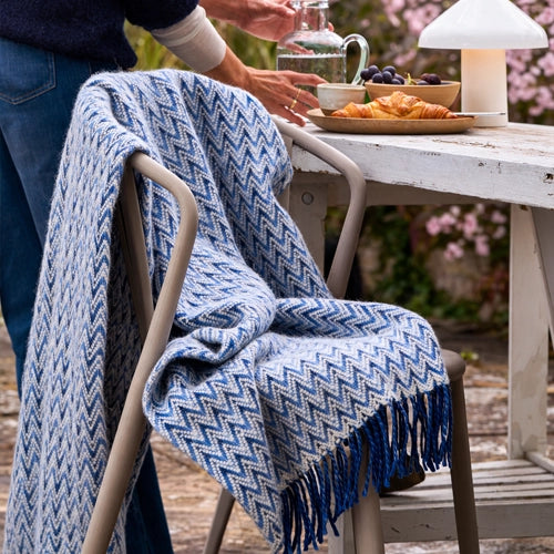 Chianti Wide Throw - Azure Blue | Merino Wool | Woolroom Chianti Wide Throw - Azure Blue | Merino Wool | Woolroom