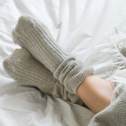 Merino Wool Bed Socks - Grey -Size US  6.5-9.5/5-8