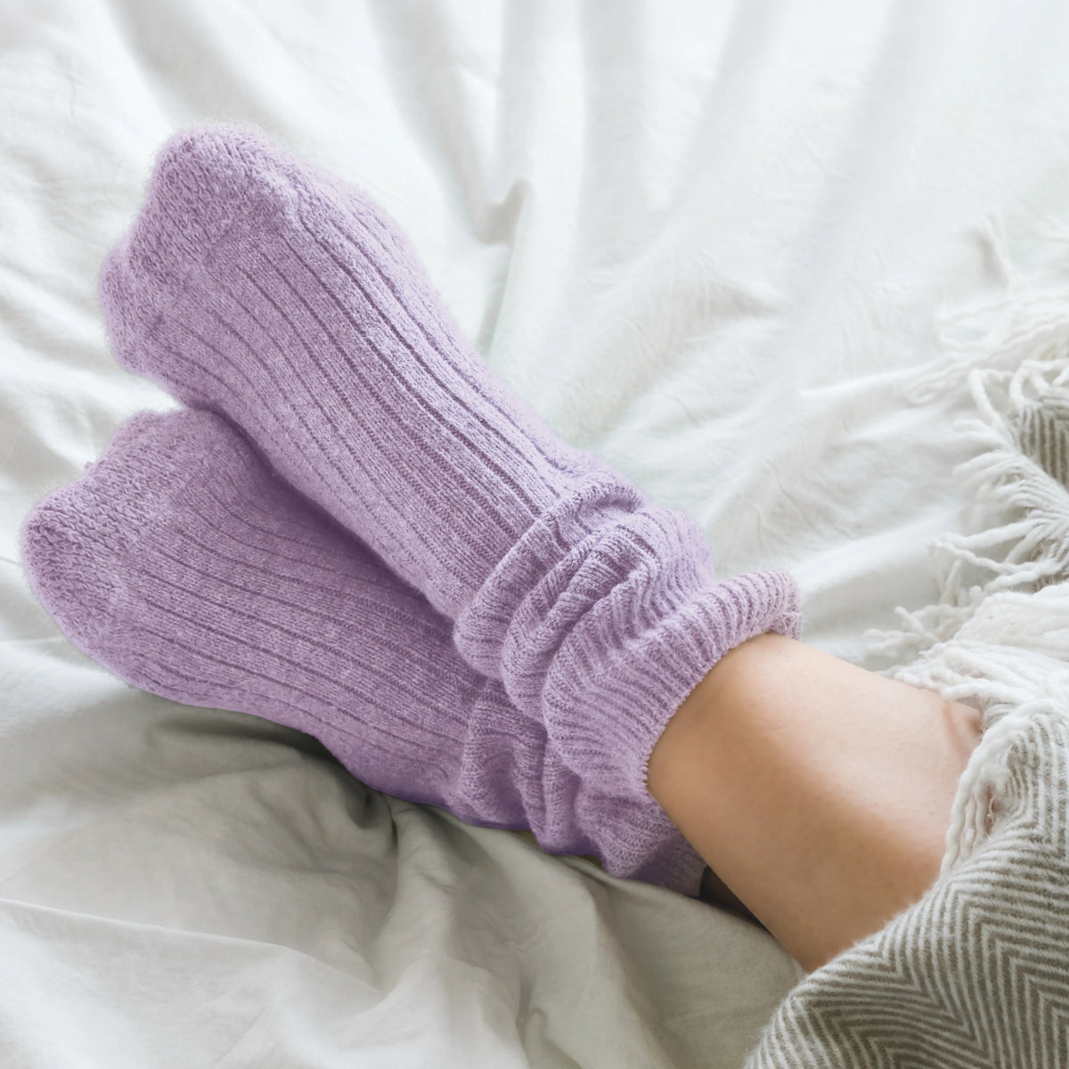Merino Wool Bed Socks - Lavender- Size US  6.5-9.5/5-8
