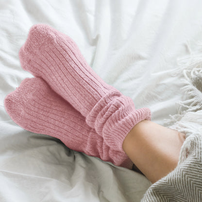 Merino Wool Bed Socks - Pink- Size UK 7-11