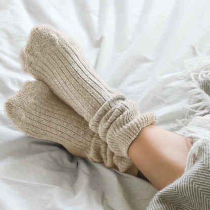 Merino Wool Bed Socks - Stone- Size US  6.5-9.5/5-8